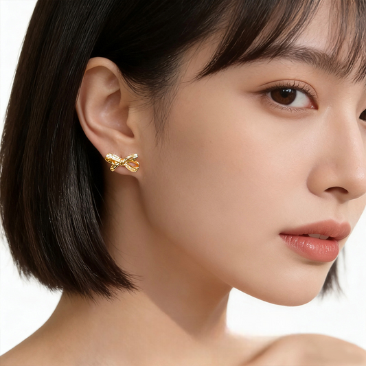 A廠【7255】原創芒星微鑲鋯石蝴蝶結鍍銀針耳環創意新款輕奢風高級感耳飾
 26.03-3