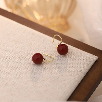 D廠【YC10406E】S999足銀紅色圓形耳環幾何簡約風氣質輕奢風高級感小眾耳飾 25.02-2