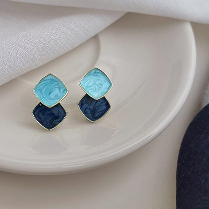A廠【6767】清新甜美撞色海藍霧霾藍幾何方形立體耳飾新款義烏飾品耳環女
 25.12-3