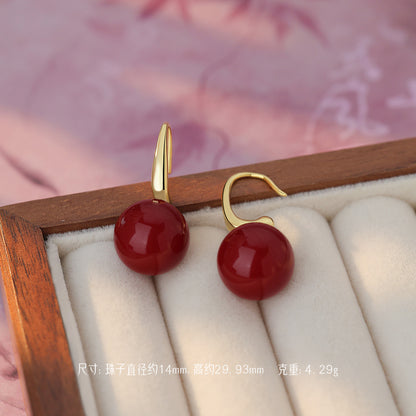 D廠【YC2883E】純銀S925紅豆一字耳鉤個性復古秋冬極簡顯瘦溫柔精美耳飾
 26.01-2