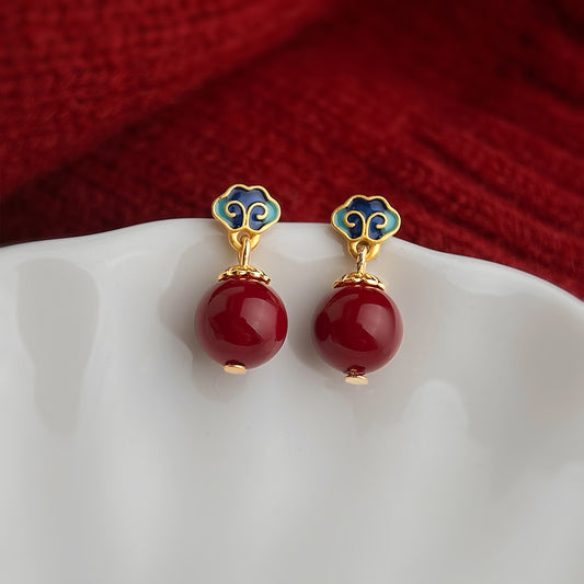 A廠【7270】文藝復古國潮琺瑯滴釉玻璃珍珠宮廷紅色耳飾氣質新款手工耳環
 25.12-4