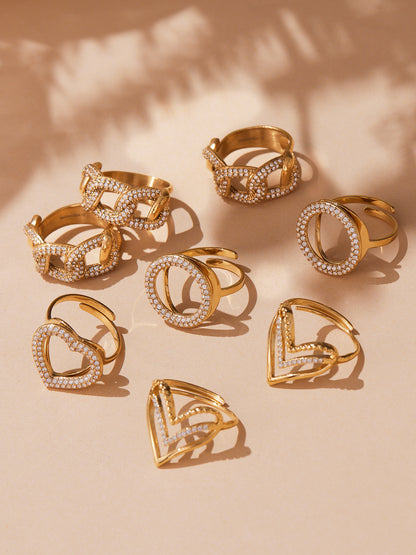 B廠【A330】法式小眾設計中性風不鏽鋼滿鑽鋯石愛心開口可調戒指尾戒
 25.10-1