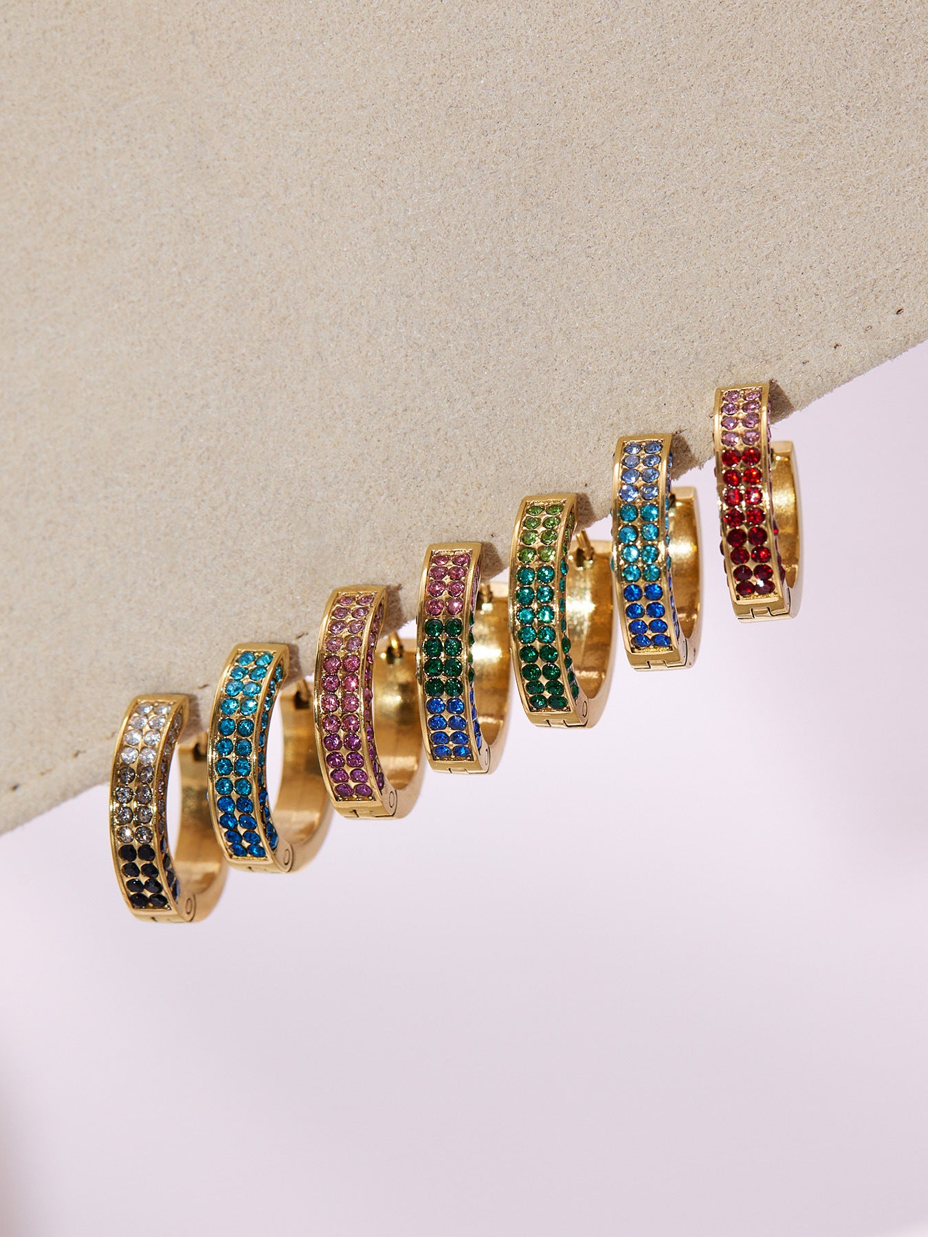 B廠【F930】ins風高品質彩色5A鋯石圓圈卡扣耳環不鏽鋼鍍18k真金耳飾女
 25.11-2