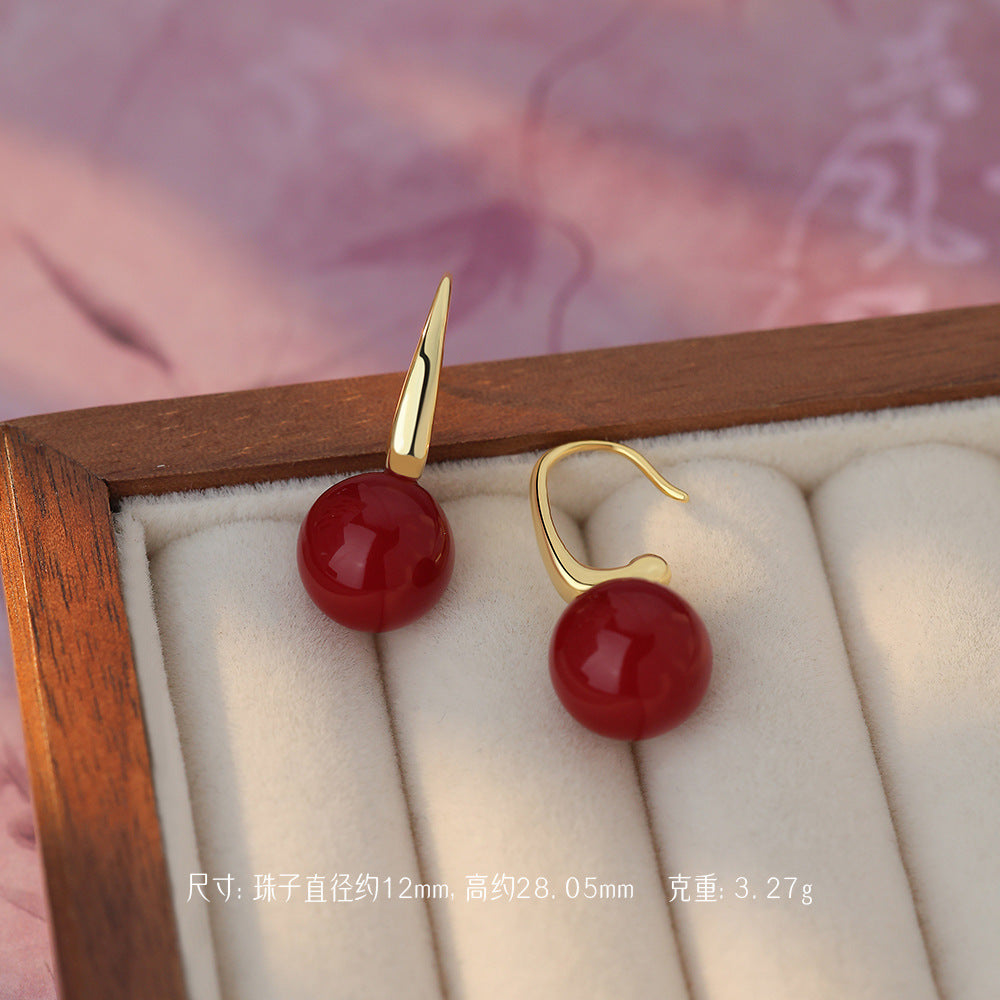 D廠【YC2883E】純銀S925紅豆一字耳鉤個性復古秋冬極簡顯瘦溫柔精美耳飾
 26.01-2