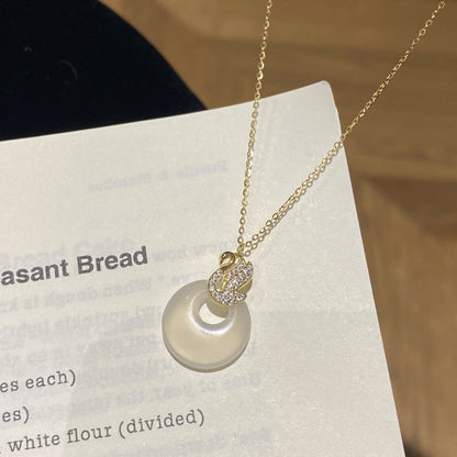 E廠【DQ0074N】S925純銀新中式國風如意平安扣項鍊女優雅小天鵝白玉髓鎖骨鏈
 25.10-4