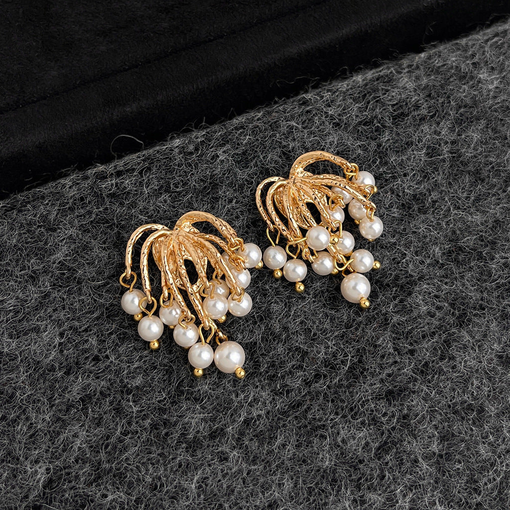 A廠【7372】法式復古長款流蘇煙火珍珠耳環925銀針時尚高級感新款耳飾 耳環女
 26.01-4