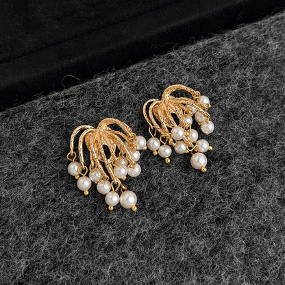 A廠【7372】法式復古長款流蘇煙火珍珠耳環925銀針時尚高級感新款耳飾 耳環女
 26.01-4