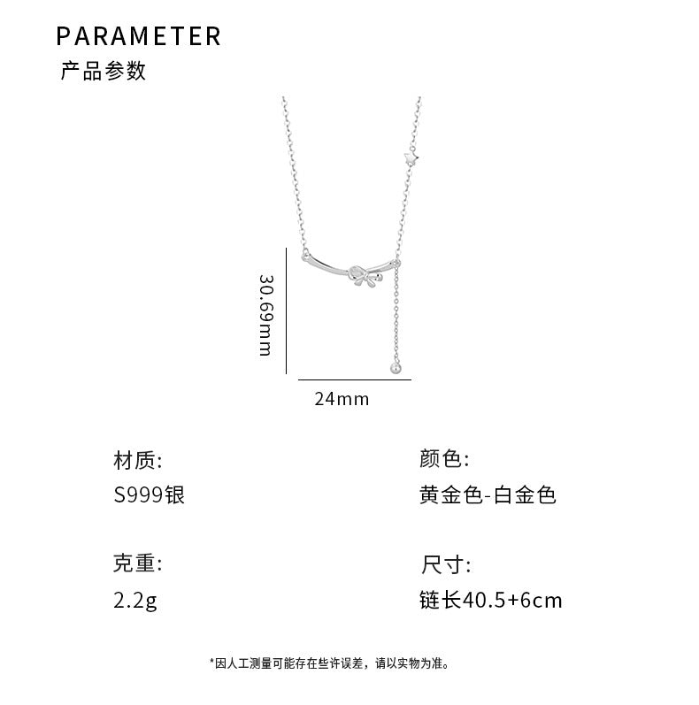 E廠【YC3868N】S999足銀甜美可愛學生微笑蝴蝶結項鍊女爆款氣質精緻項鍊 24.06-2