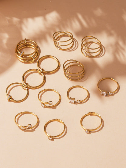 B廠【A309】超閃5A鋯石小鑽尾戒三件組戒指不鏽鋼18k鍍金飾品跨境rings
 25.10-1