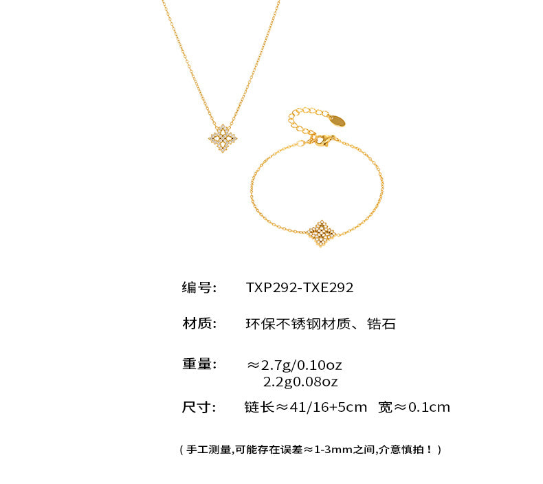 B廠【TXP292】5A鋯石超閃小鑽老花鎖骨項鍊手鍊手鍊套組不銹鋼材質18k鍍真金 25.07-1