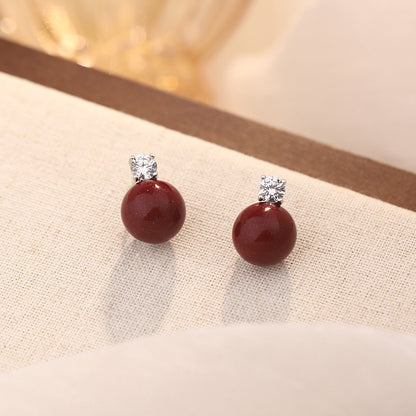 D廠【YC8130E】S999足銀紫金砂鋯石耳環春季新款中式簡約風圓形小眾耳飾 25.02-2