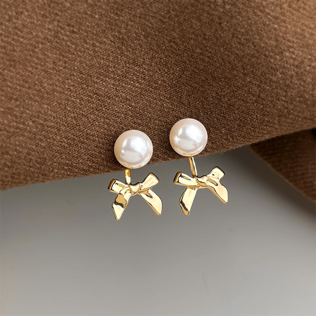 A廠【7208】兩戴簡約蝴蝶結耳環 ins冷淡風金屬氣質耳環高級感百搭珍珠耳飾女
 25.12-2