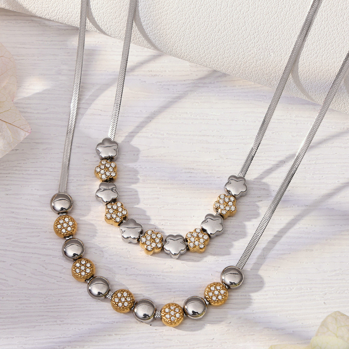 B廠【TXP102】歐美ins時尚小眾設計微鑲鋯石五角星拼色項鍊手鍊套裝不銹鋼飾品
 26.03-2