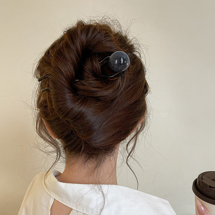 C廠【C64】椰椰凍圓珠~復古簡約珠珠u型髮簪女2025新款高級夏季丸子頭盤髮飾
 25.12-4「C廠-單筆結帳需滿，NT$500出貨(不含運費)」