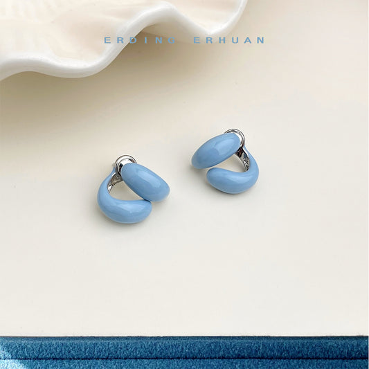 A廠【6002】藍色線條奶藍滴釉豆豆前後兩戴小眾設計感925銀針耳環耳飾女
 26.02-1