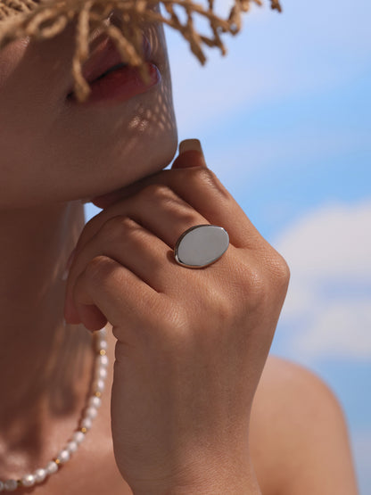 B廠【A723】歐美marka幾何橢圓片開口調節戒指不銹鋼金屬感食指戒飾品 25.05-1