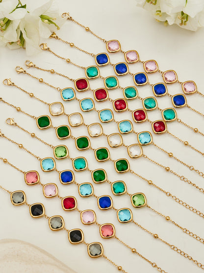 B廠【TXP512】不銹鋼正方形切面玻璃石手鍊項鍊耳環套裝歐美風潮酷氣質珠寶首飾
 25.12-2