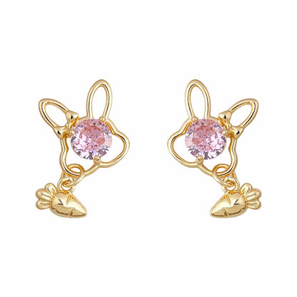 A廠【7390】原創設計師款甜美可愛微鑲鋯石粉色小兔子胡蘿蔔耳飾新款耳環
 26.02-4