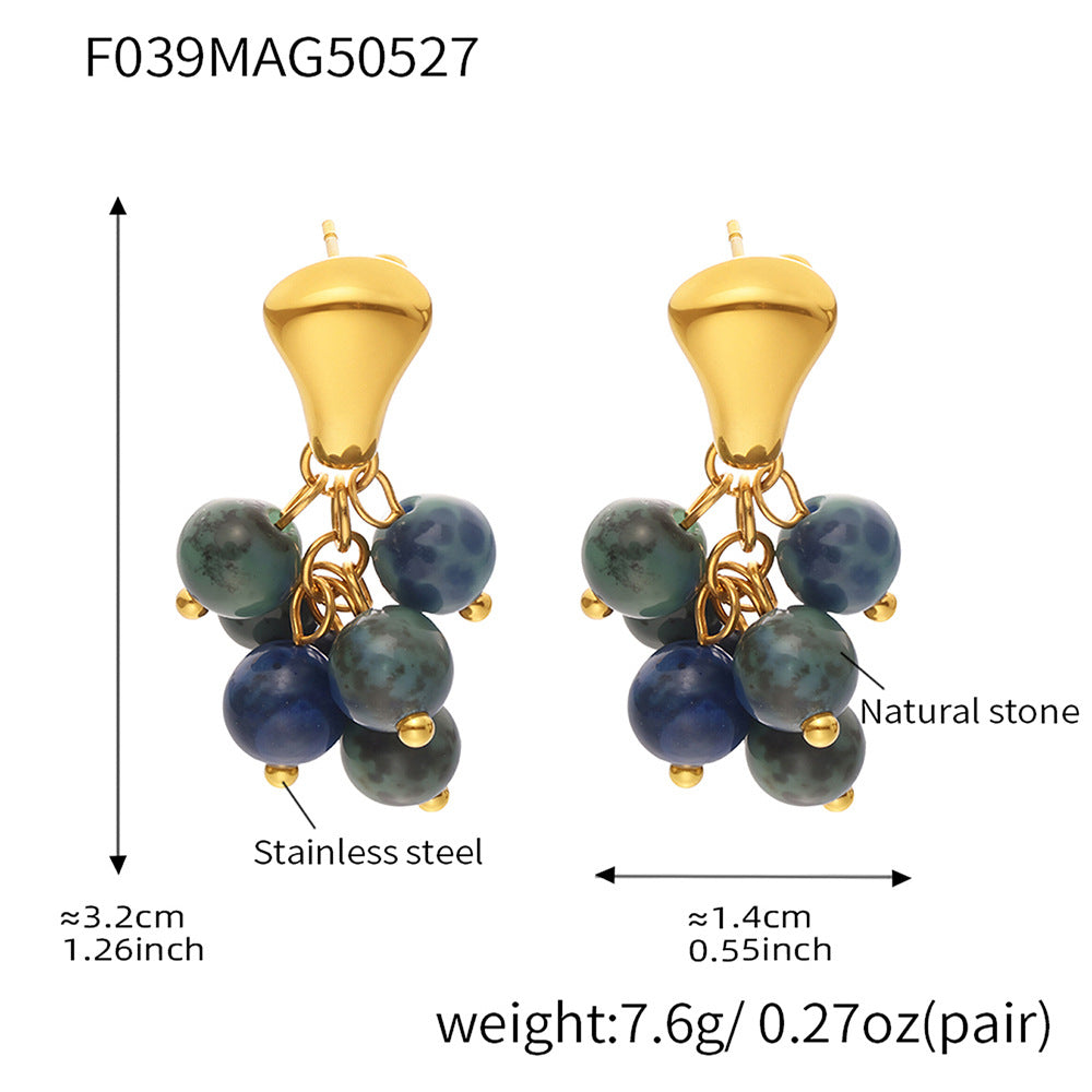 B廠【F039】歐美精緻女神新款耳環不鏽鋼材質虎眼石貝珠流蘇耳飾不掉色 25.07-1
