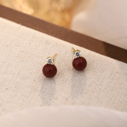 D廠【YC8130E】S999足銀紫金砂鋯石耳環春季新款中式簡約風圓形小眾耳飾 25.02-2