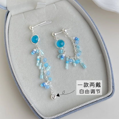 A廠【7916】甜美超仙藍色系一款兩戴度假風水晶流蘇耳環氣質優雅手工耳環
 26.07-5