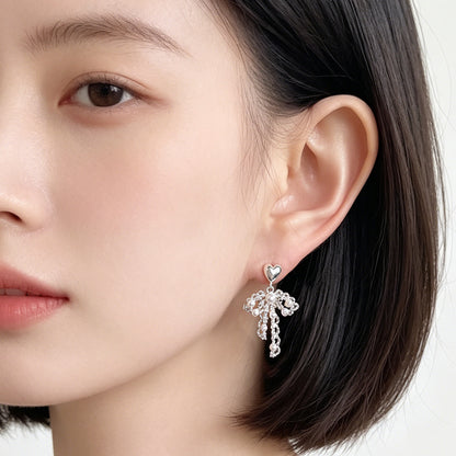 A廠【7781】蕾絲花邊蝴蝶結珍珠耳環女2026新款甜美輕奢小眾鋯石耳飾飾品 26.07-1