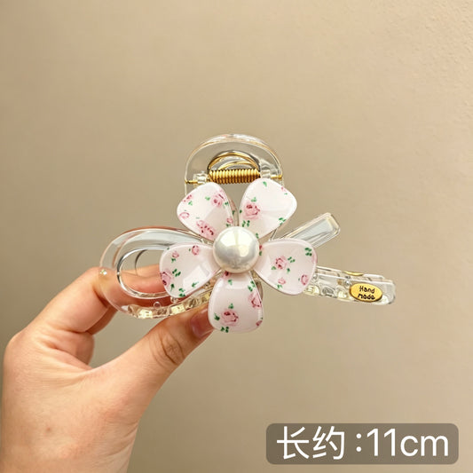 C廠【X519】花朵透明抓夾女後腦勺髮夾氣質盤髮鯊魚夾子大號髮量多蝴蝶結髮飾
 26.06-4