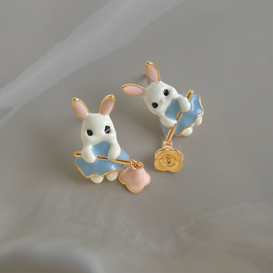 A廠【7521】兔子精靈~原創設計琺瑯滴釉手工彩繪清新甜美童話創意可愛耳飾耳釘
 26.04-4