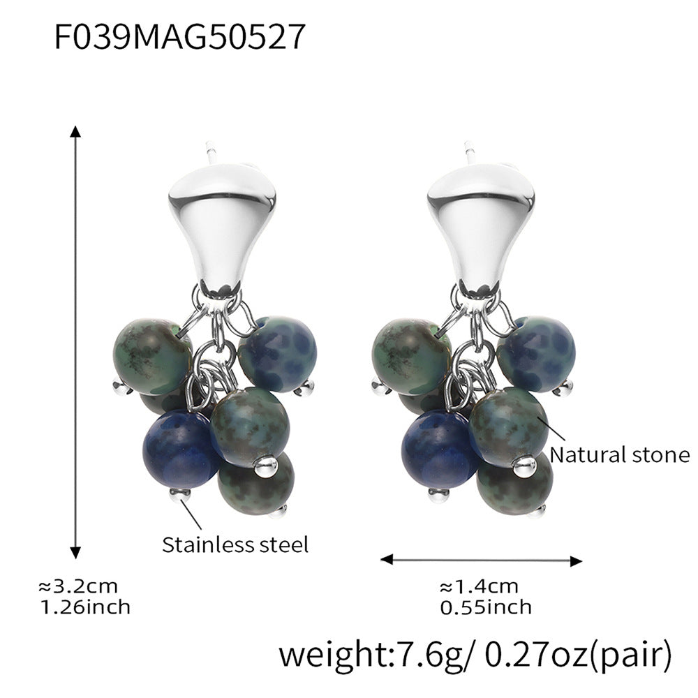 B廠【F039】歐美精緻女神新款耳環不鏽鋼材質虎眼石貝珠流蘇耳飾不掉色 25.07-1
