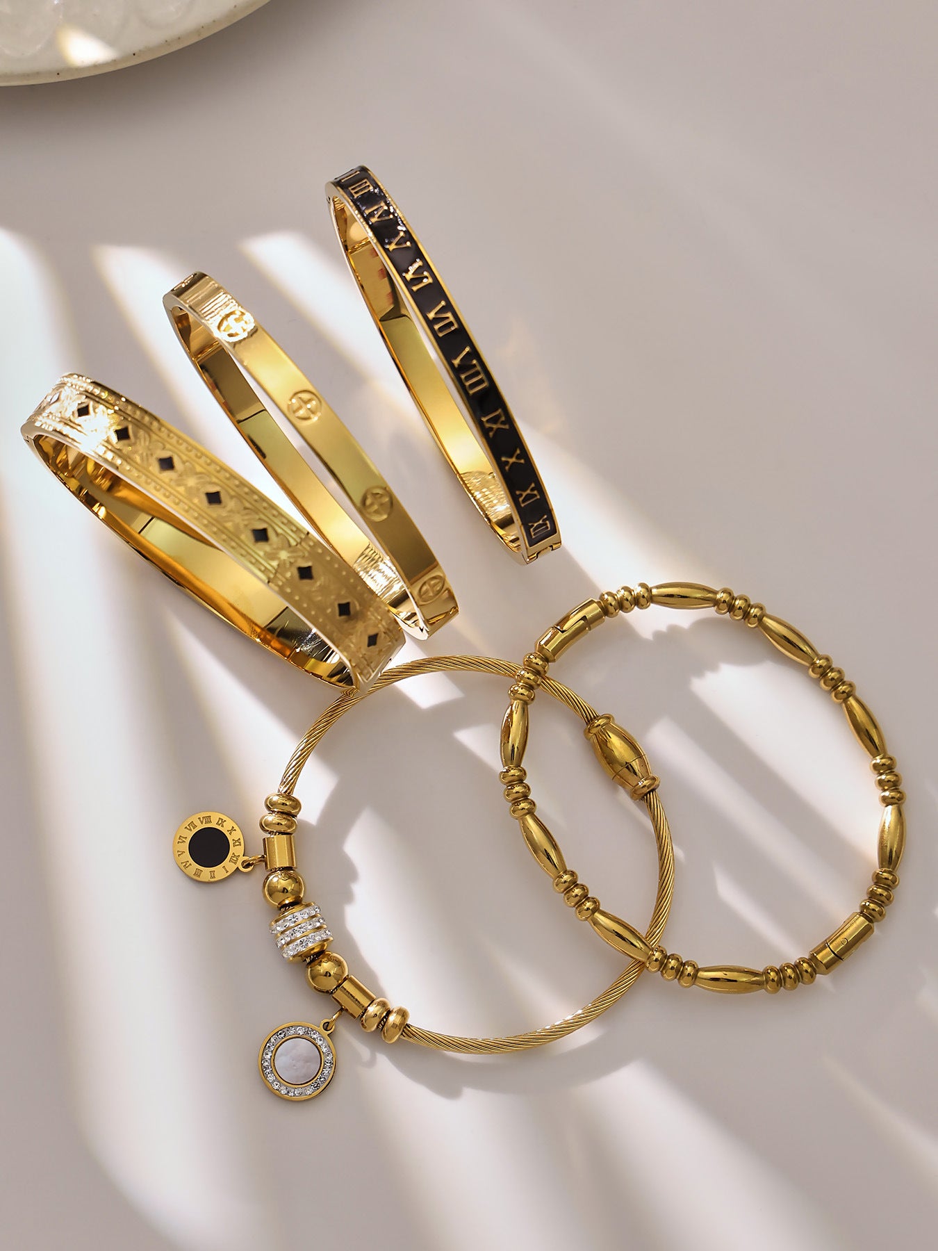 B廠【Z260】不鏽鋼羅馬數字滴油十字卡扣手鐲多款造型手環組合飾品鍍18k真金
 26.01-1